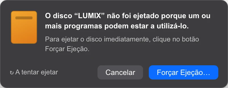 Diálogo de erro de disco em utilização do macOS