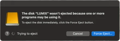 macOS disk in use error dialog